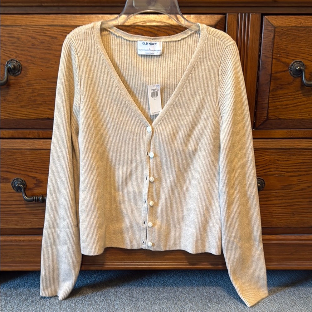 Old Navy Tan Ribbed Cardigan V-Neck Sweater NWT